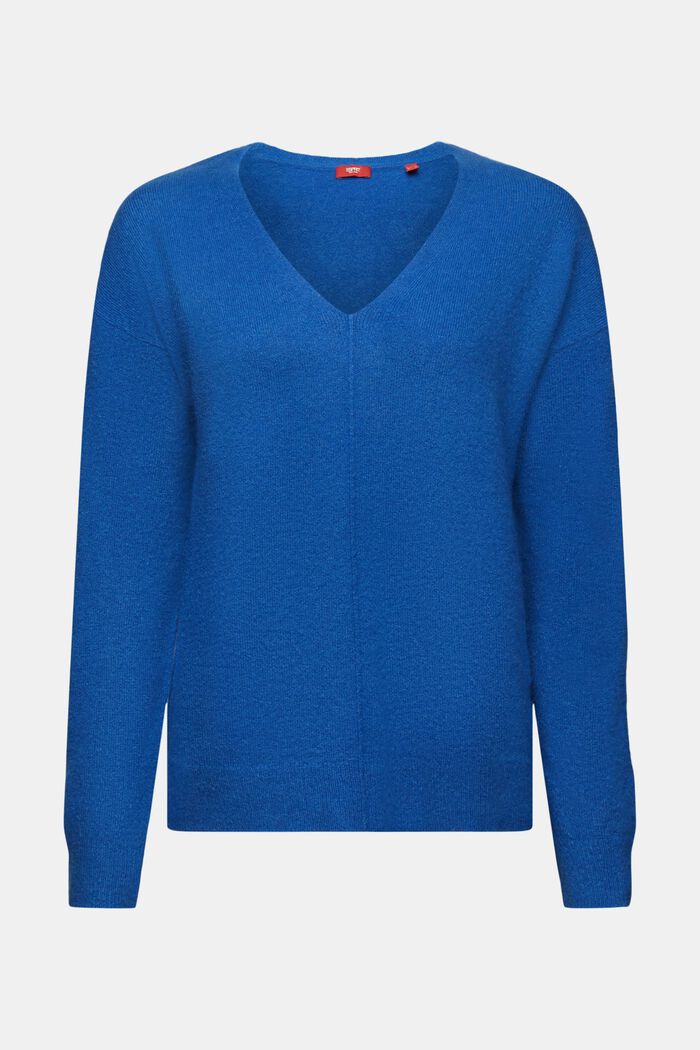Sweater i uldmiks med V-hals, BRIGHT BLUE, detail image number 6