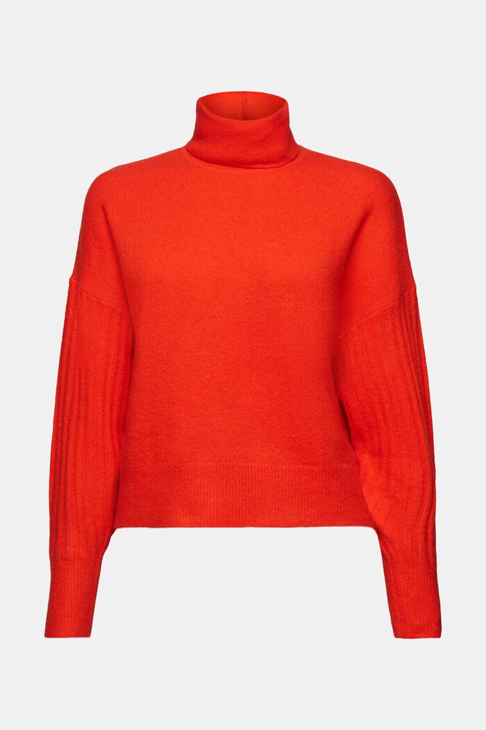 Rullekravesweater i uldmiks, BRIGHT ORANGE, detail image number 6