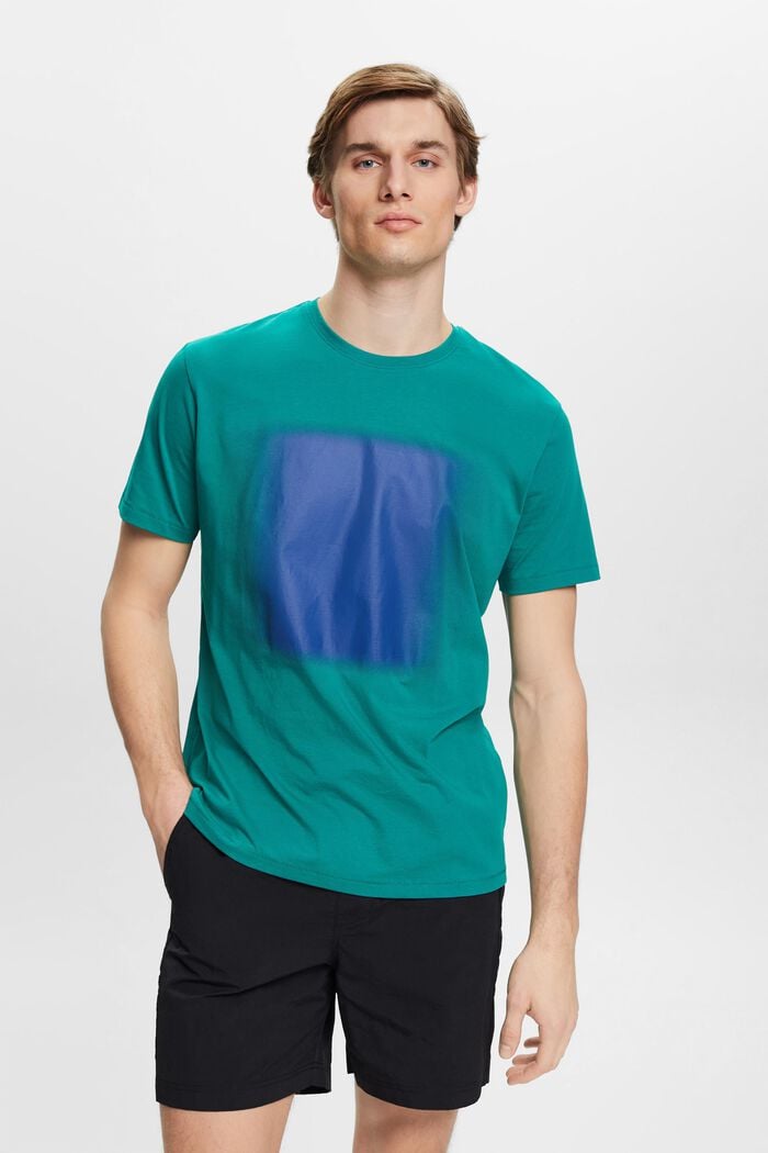 Bomulds-T-shirt med print, EMERALD GREEN, detail image number 0