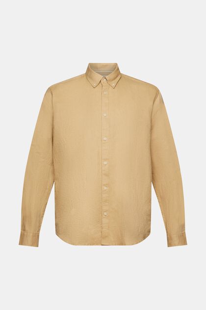 Button down-skjorte i bomulds- og hørmiks