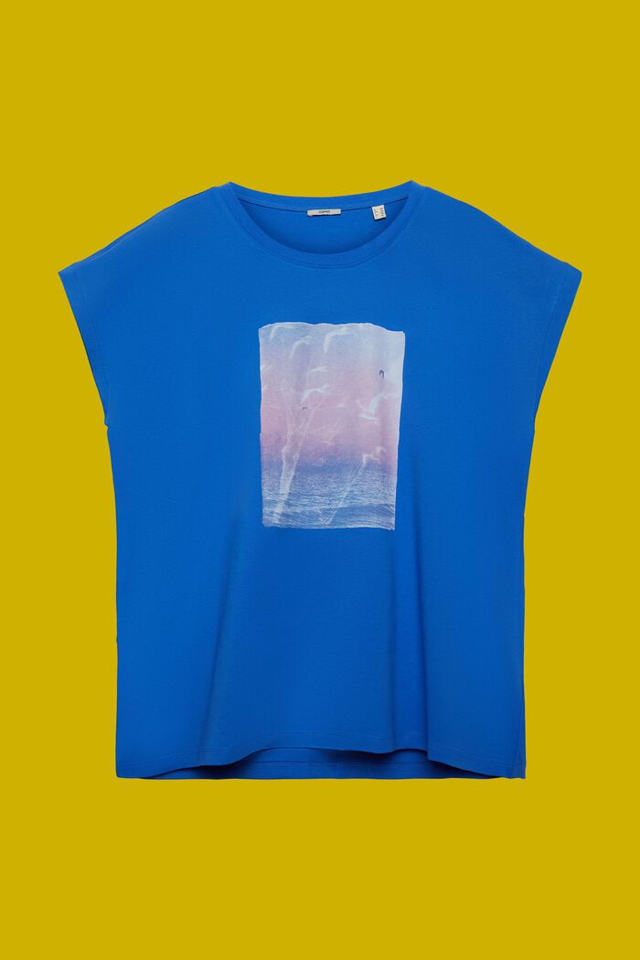 CURVY T-shirt med print foran, 100 % bomuld, BRIGHT BLUE, detail image number 5