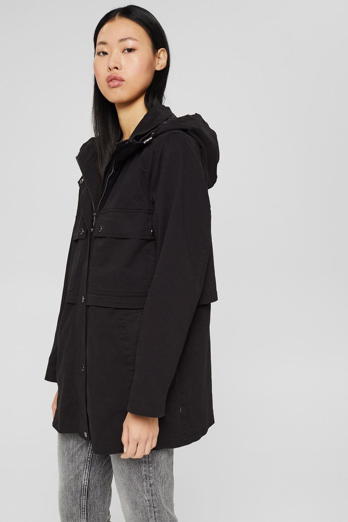 Genanvendte materialer: jakke med hætte, BLACK, detail image number 0