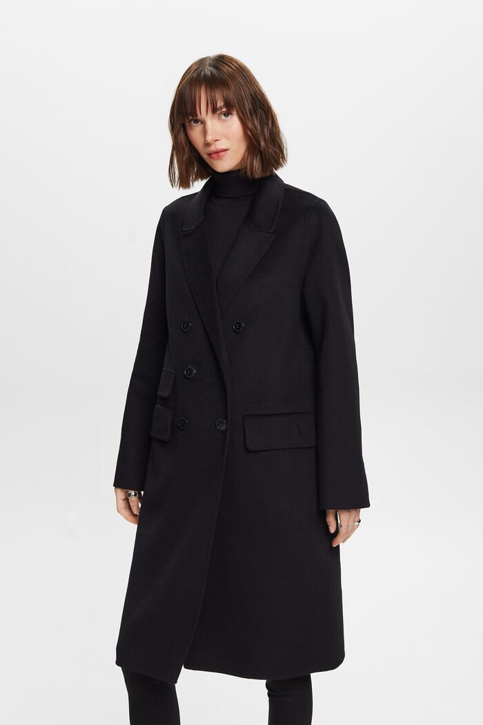Dobbeltradet frakke i uldmiks, BLACK, detail image number 0