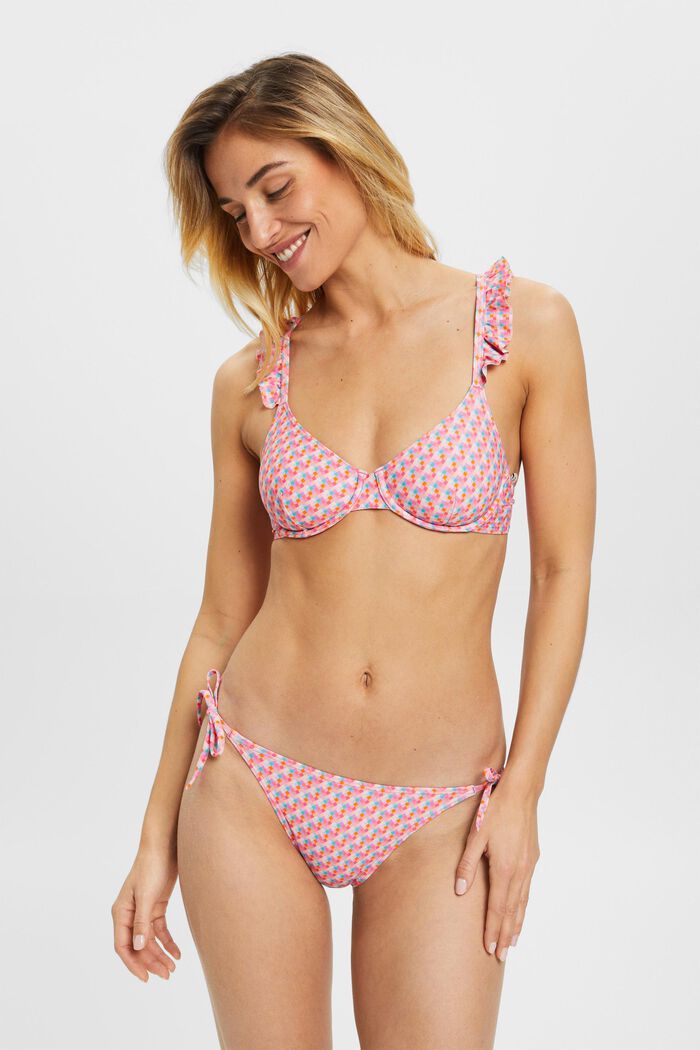 Bikinitop med bøjle og geometrisk mønster, PINK FUCHSIA, detail image number 0