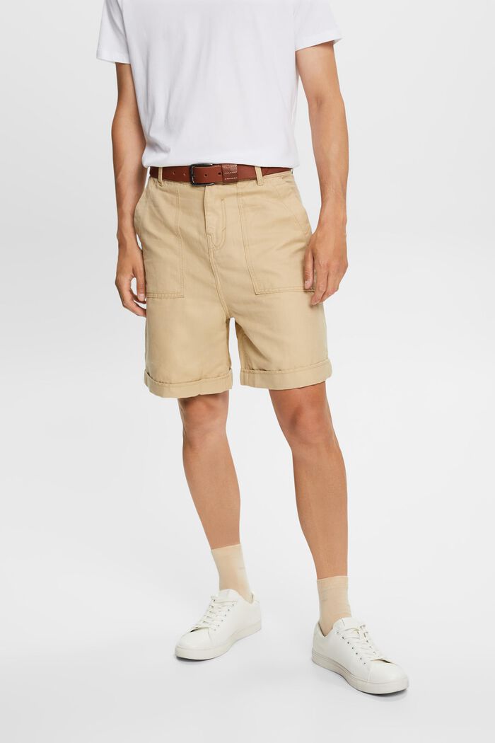 Bermuda-shorts, bomuld/hør-blanding, SAND, detail image number 0