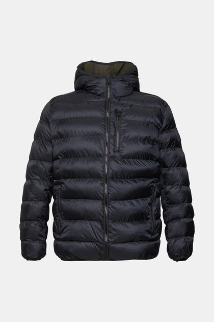 Quiltet jakke med hætte, BLACK, overview