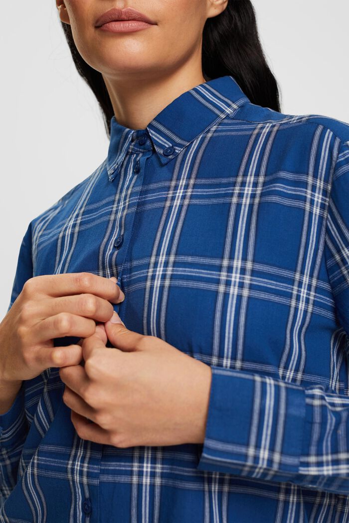 Ternet skjortebluse med button down-krave, BLUE, detail image number 0