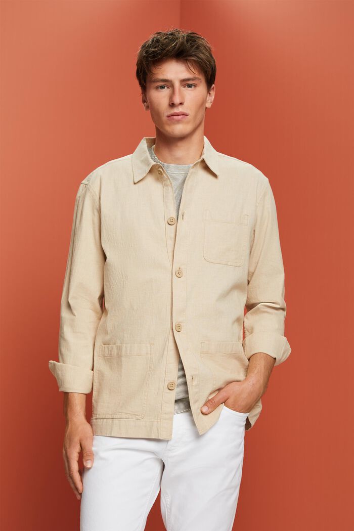 Skjorte med sildebensmønster, hørmiks, SAND, detail image number 0