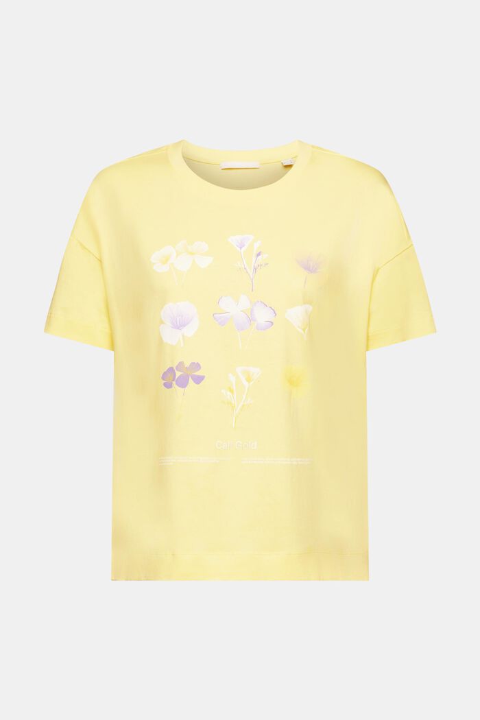 T-shirt med blomsterprint på brystet, LIGHT YELLOW, detail image number 5