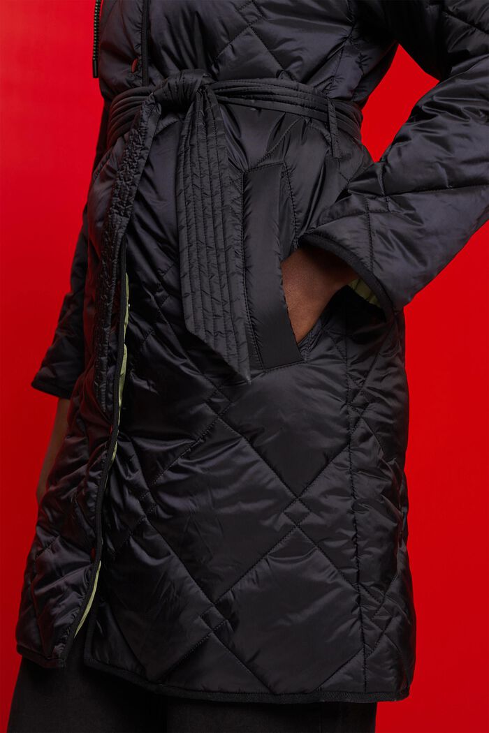 Quiltet frakke med hætte, BLACK, detail image number 2