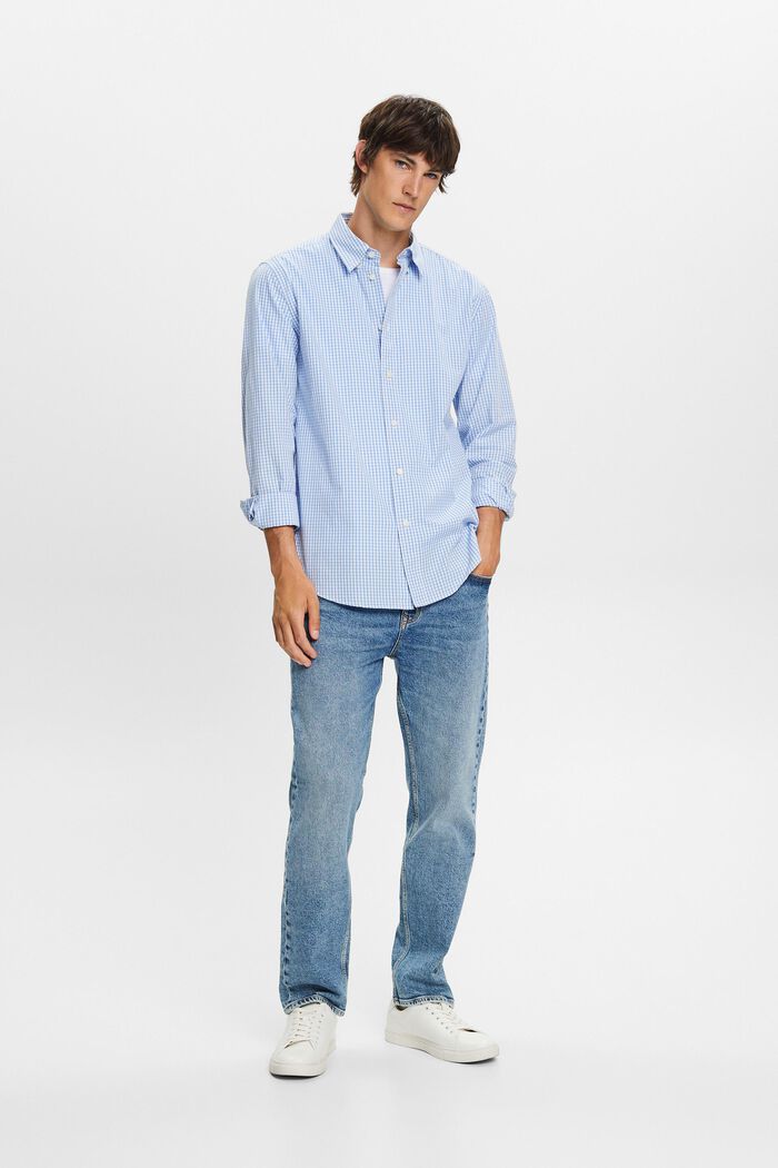 Button down-skjorte med vichytern, 100 % bomuld, BRIGHT BLUE, detail image number 1
