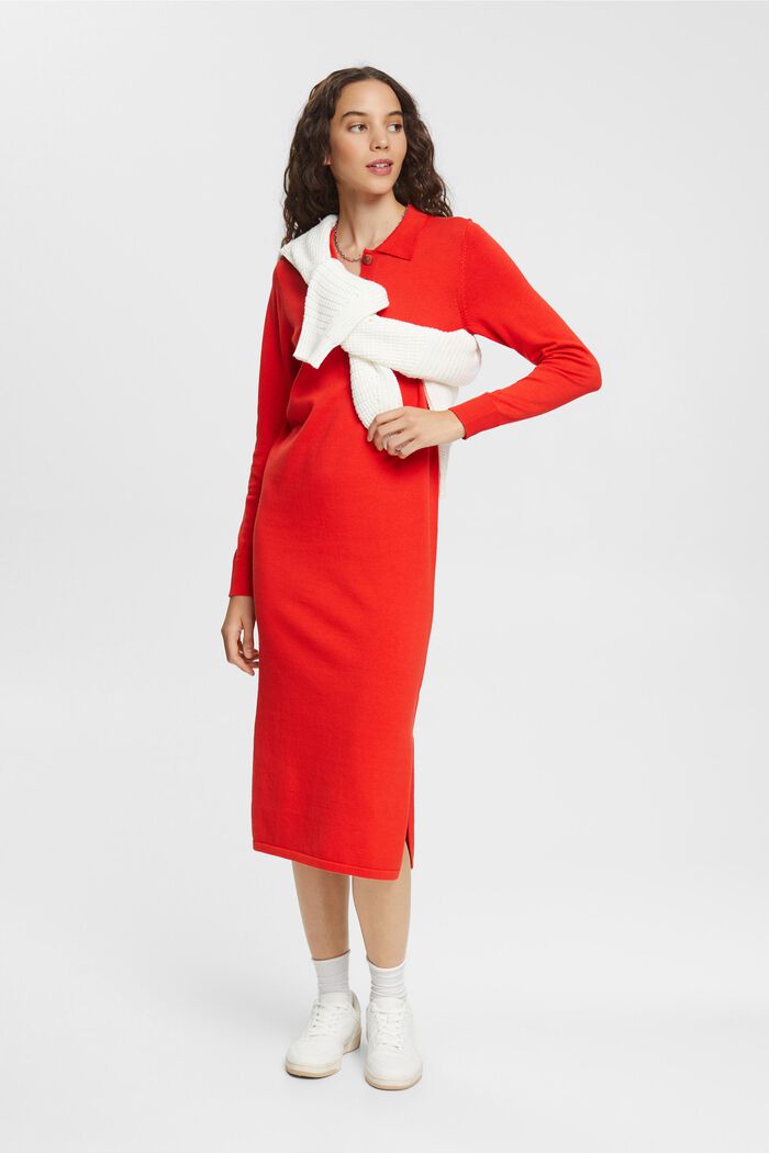 Strikket kjole med polokrave, RED, detail image number 1
