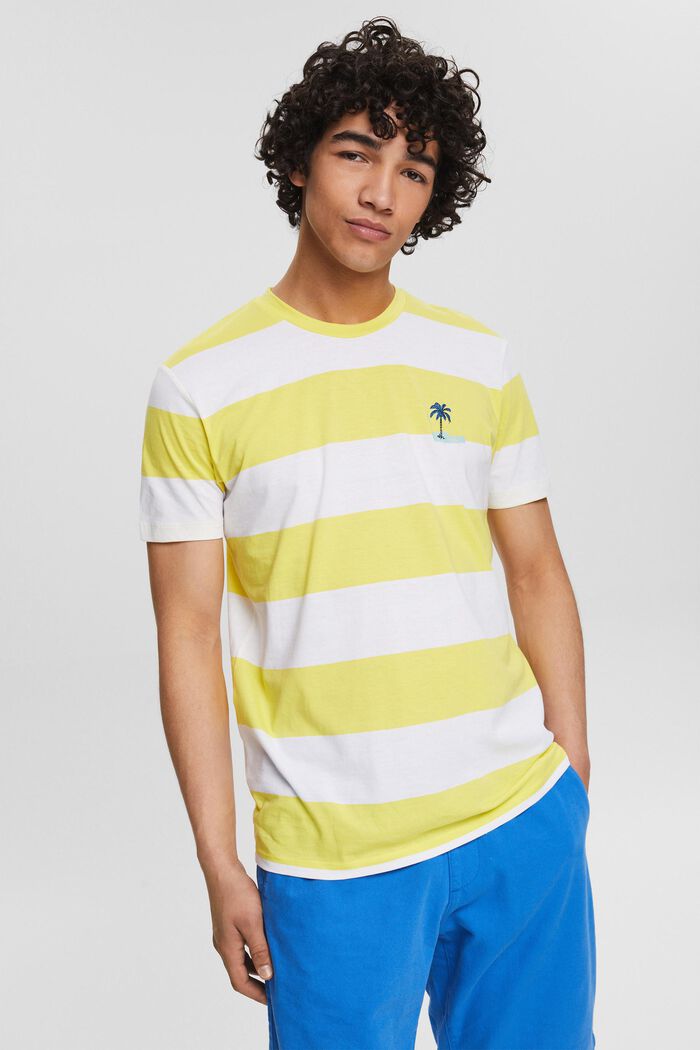 Jersey-T-shirt med striber og print, YELLOW, detail image number 0