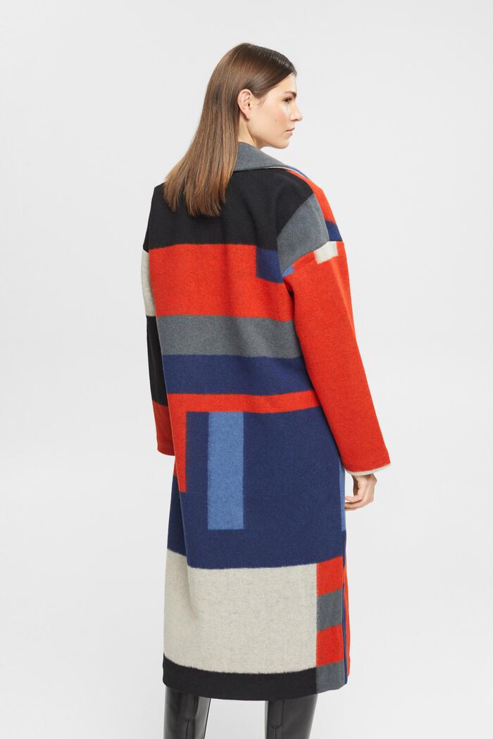 Frakke i uldmiks med farveblok-mønster, RED, detail image number 3