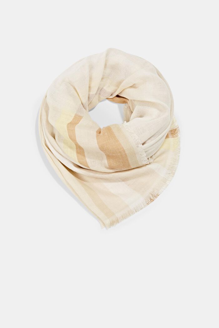 Stribet tørklæde af økologisk bomuld, OFF WHITE, detail image number 1