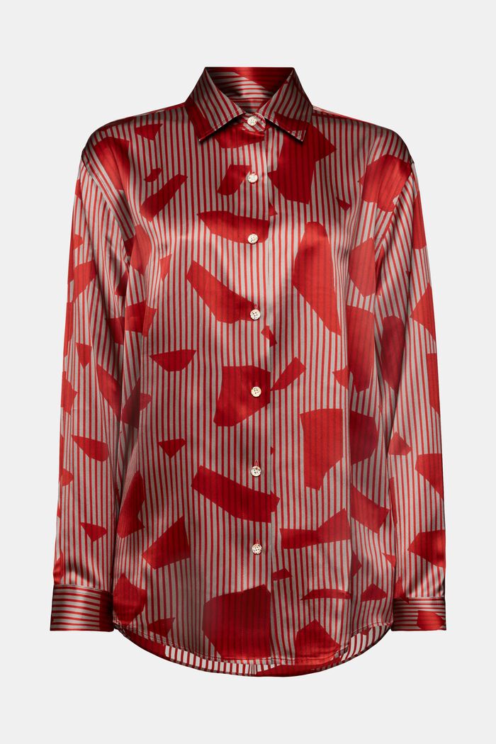 Silkeskjorte med tryk og knaplukning, DARK RED, detail image number 6