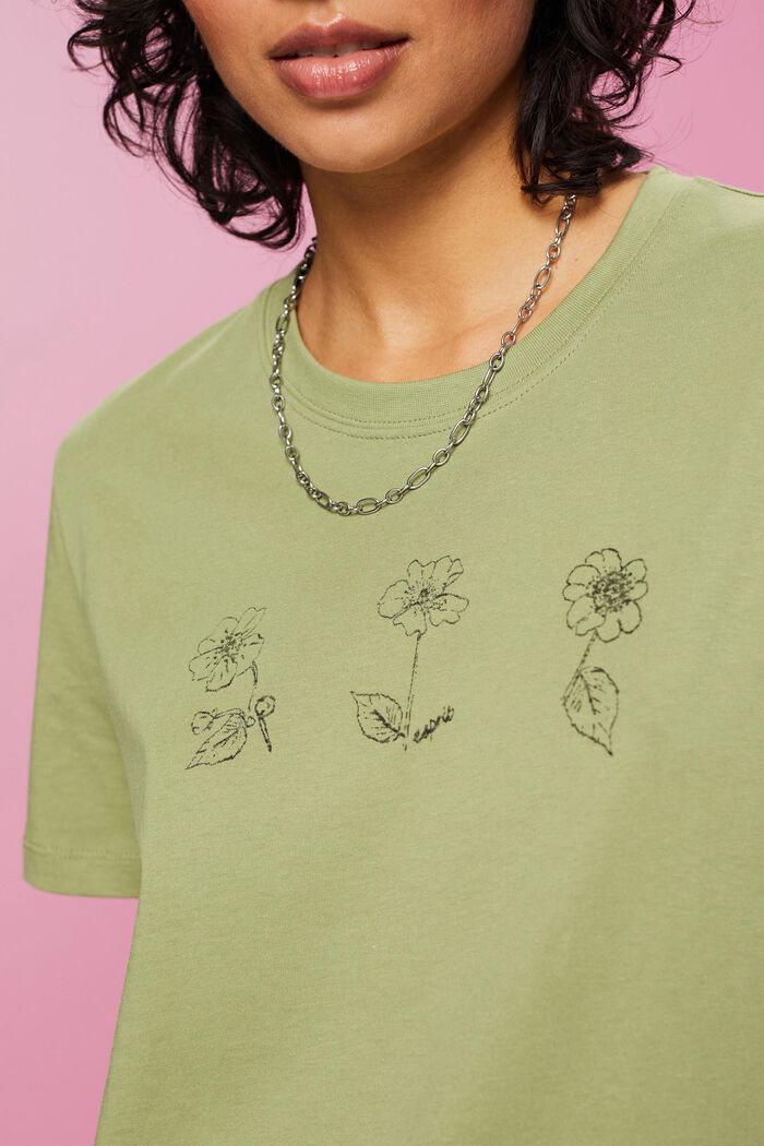 Bomulds-T-shirt med blomsterprint, PISTACHIO GREEN, detail image number 2
