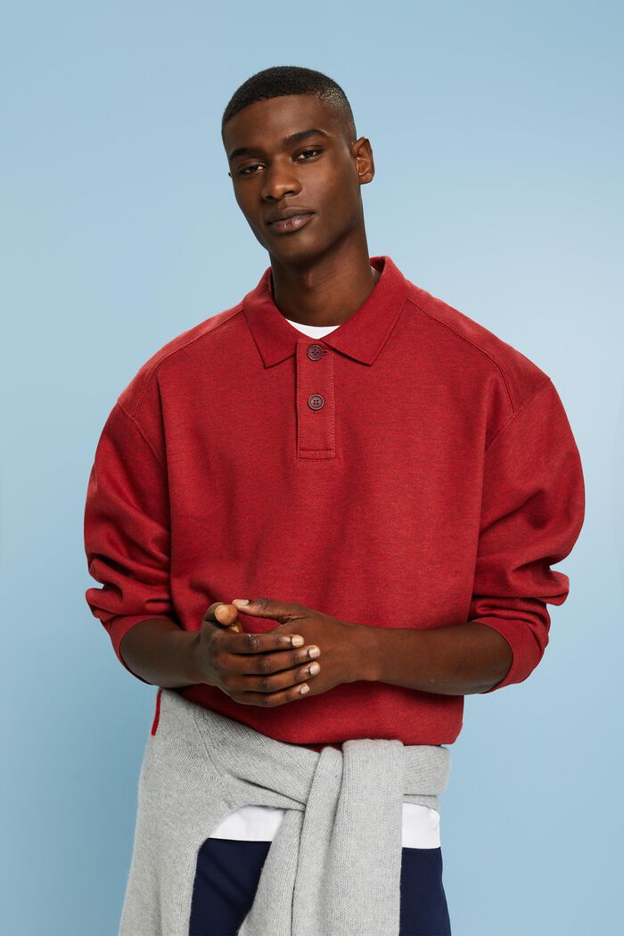 Polo sweatshirt med lange ærmer, DARK RED, detail image number 0