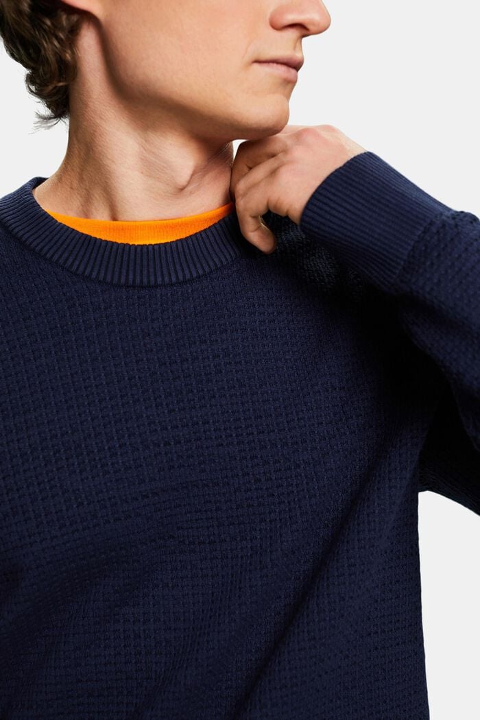 Sweater med struktur og rund hals, NAVY BLUE, detail image number 3