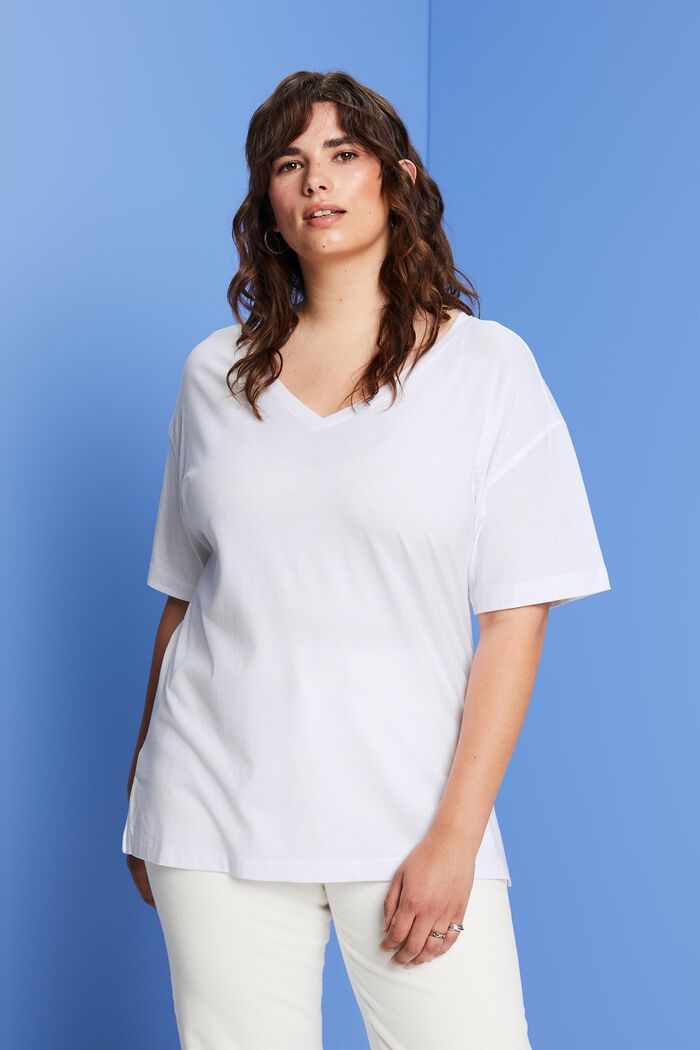 CURVY T-shirt med V-hals, TENCEL™, WHITE, detail image number 0