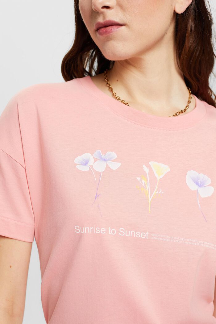 T-shirt med blomsterprint på brystet, PINK, detail image number 4