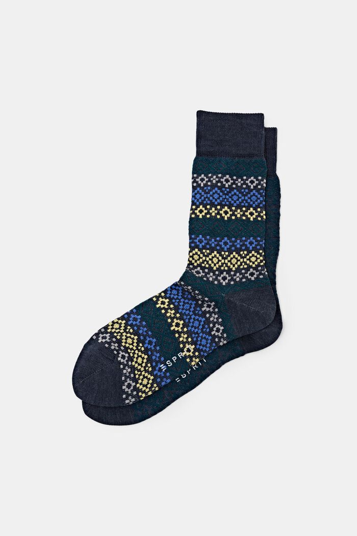 Pakke med 2 par sokker i uldmiks med Fair Isle-mønster