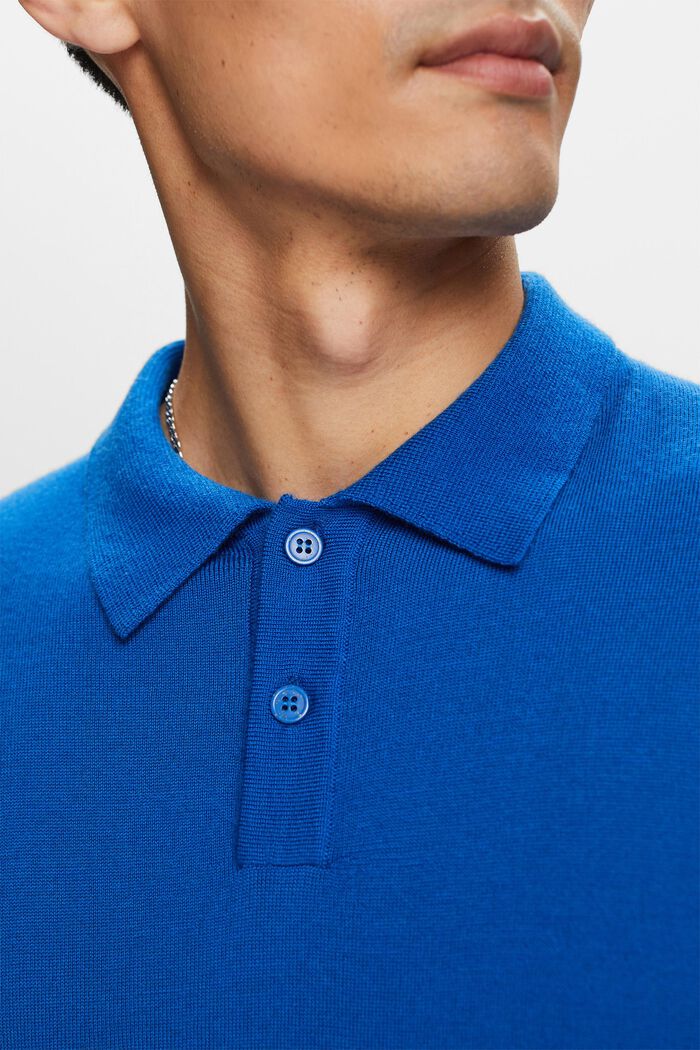 Polosweater i uld, BRIGHT BLUE, detail image number 3