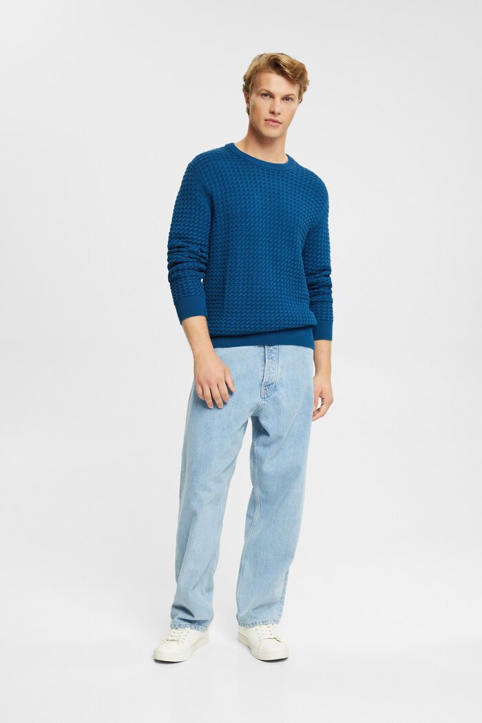 Sweater i strukturstrik, PETROL BLUE, detail image number 2