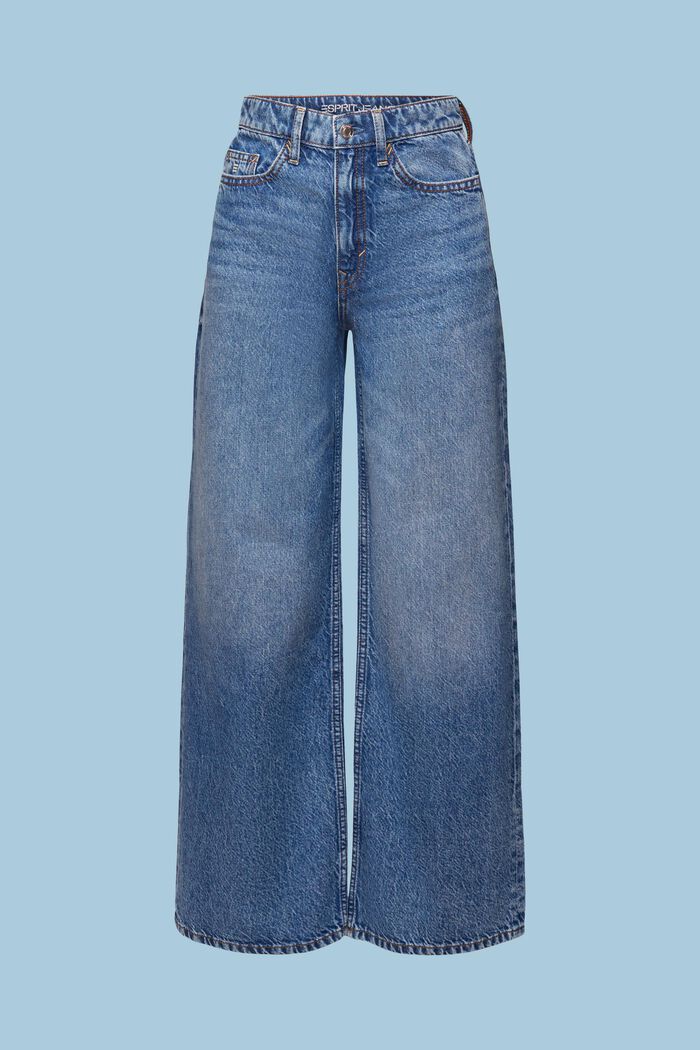 Retro-jeans med høj talje og vide ben, BLUE LIGHT WASHED, detail image number 6
