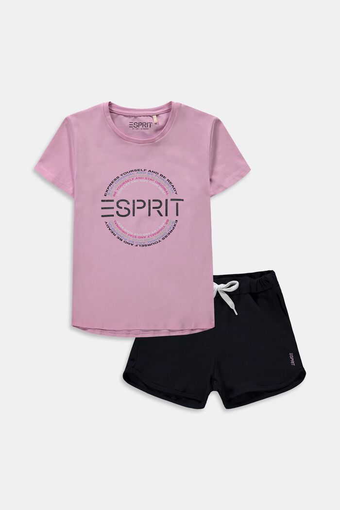 Sæt: T-shirt og shorts i bomuldsjersey, PINK, overview