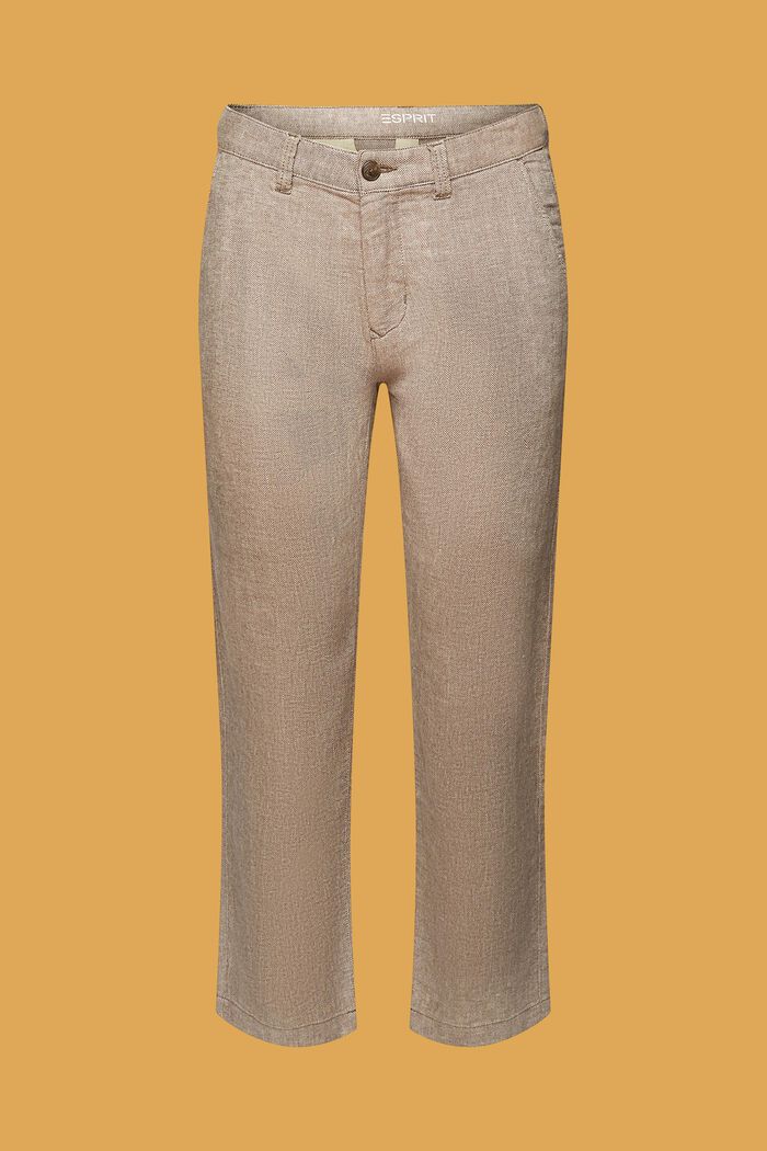Bukser i bomulds- og hørmiks med sildebensmønster, DARK BROWN, detail image number 7