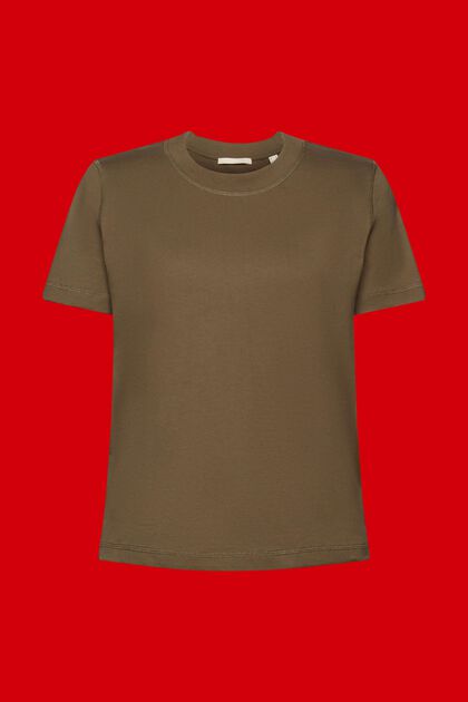 Løs T-shirt, 100 % bomuld, KHAKI GREEN, overview