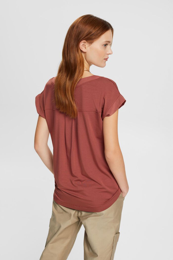 T-shirt med V-hals, TENCEL™, RUST BROWN, detail image number 3