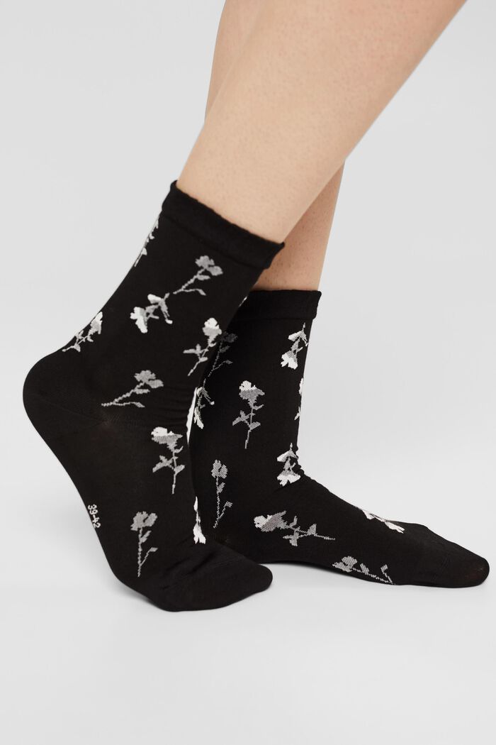 Blomstrede sokker med fluffy kant, BLACK, detail image number 2