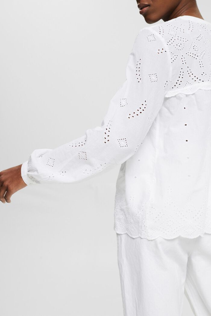 Bluse med broderie anglaise, WHITE, detail image number 2