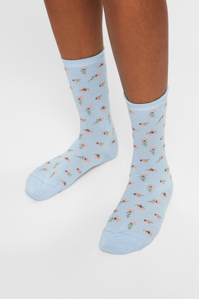 Pakke m. 2 par strikkede sokker m. blomstermønster, CLOUD, detail image number 1