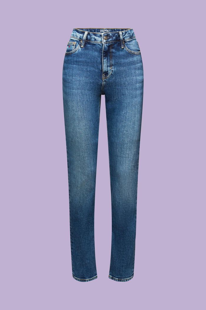 Retro slim-jeans med høj talje, BLUE MEDIUM WASHED, detail image number 6