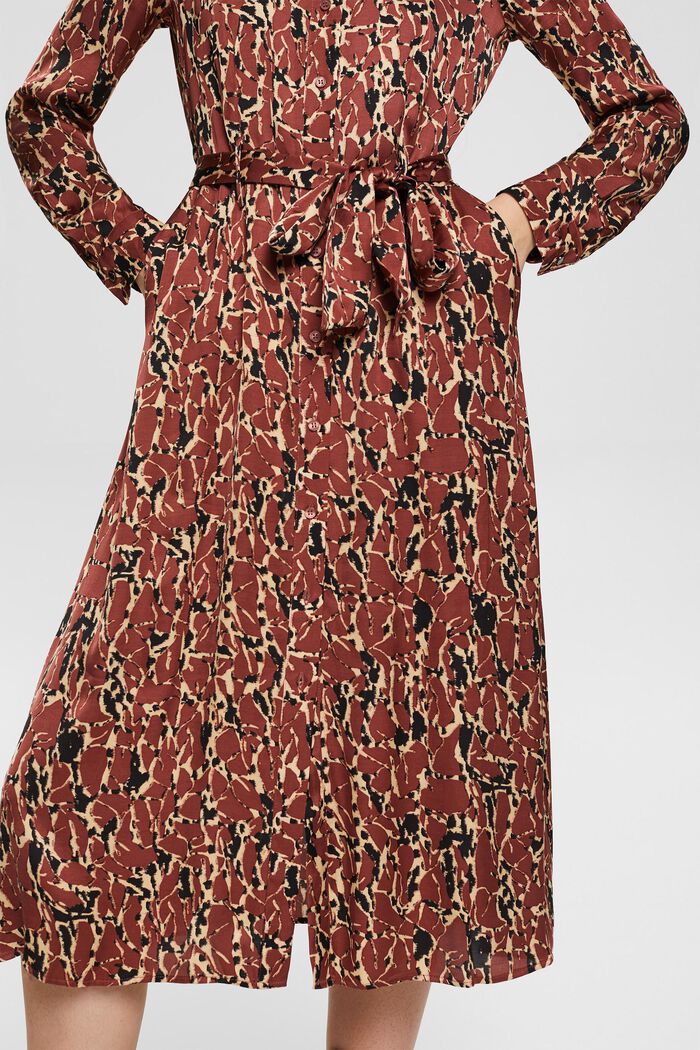 Mønstret kjole i satinlook, RUST BROWN, detail image number 2