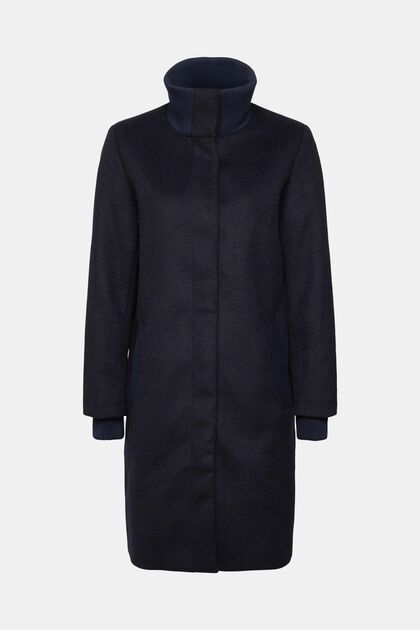 Frakke i uldmiks med detalje i ribstrik