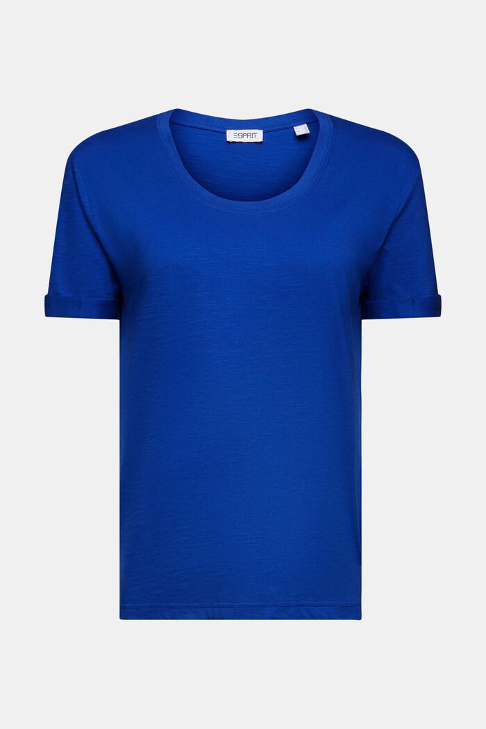 Slub-T-shirt med dyb, rund halsudskæring, BRIGHT BLUE, detail image number 6