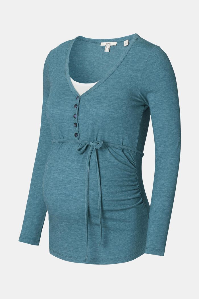 Jerseytop med lange ærmer og knapper, TEAL BLUE, detail image number 6