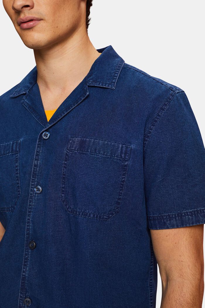 Jeansskjorte med korte ærmer, 100 % bomuld, BLUE DARK WASHED, detail image number 2
