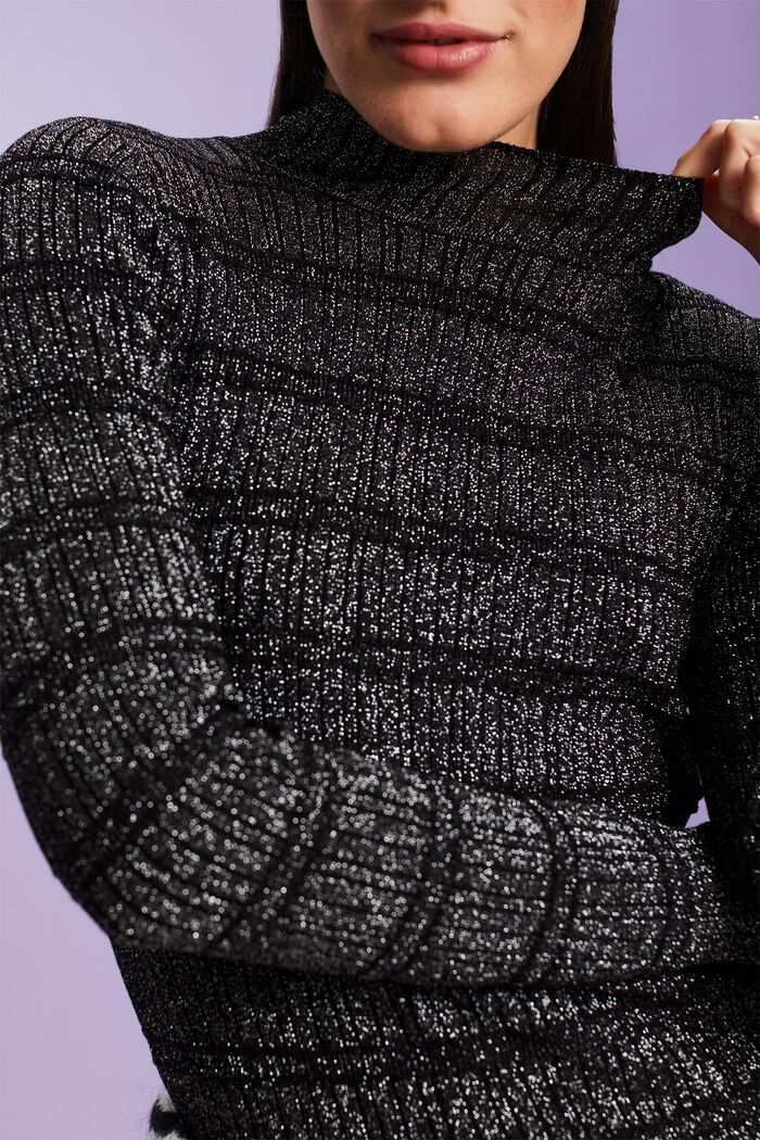 Sweater med høj hals og glimmer, LENZING™ ECOVERO™, BLACK, detail image number 3