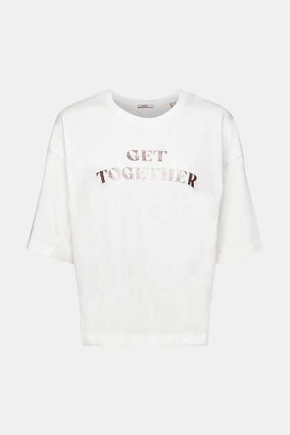 T-shirt med glimmerprint, OFF WHITE, overview