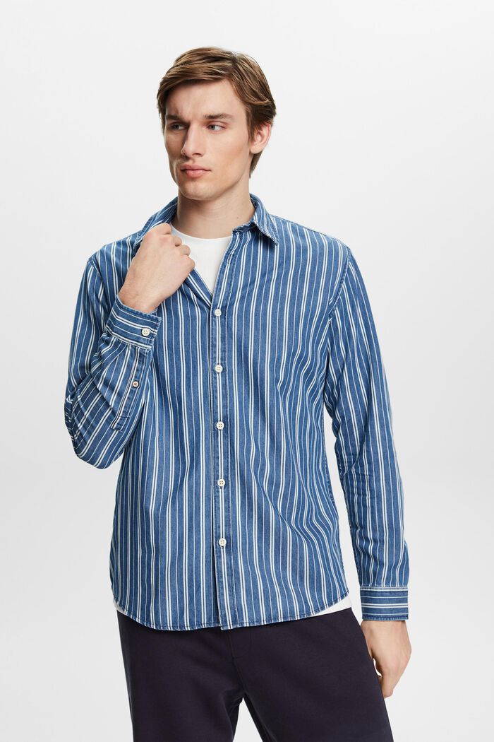Slim fit-denimskjorte med striber, ICE, detail image number 0