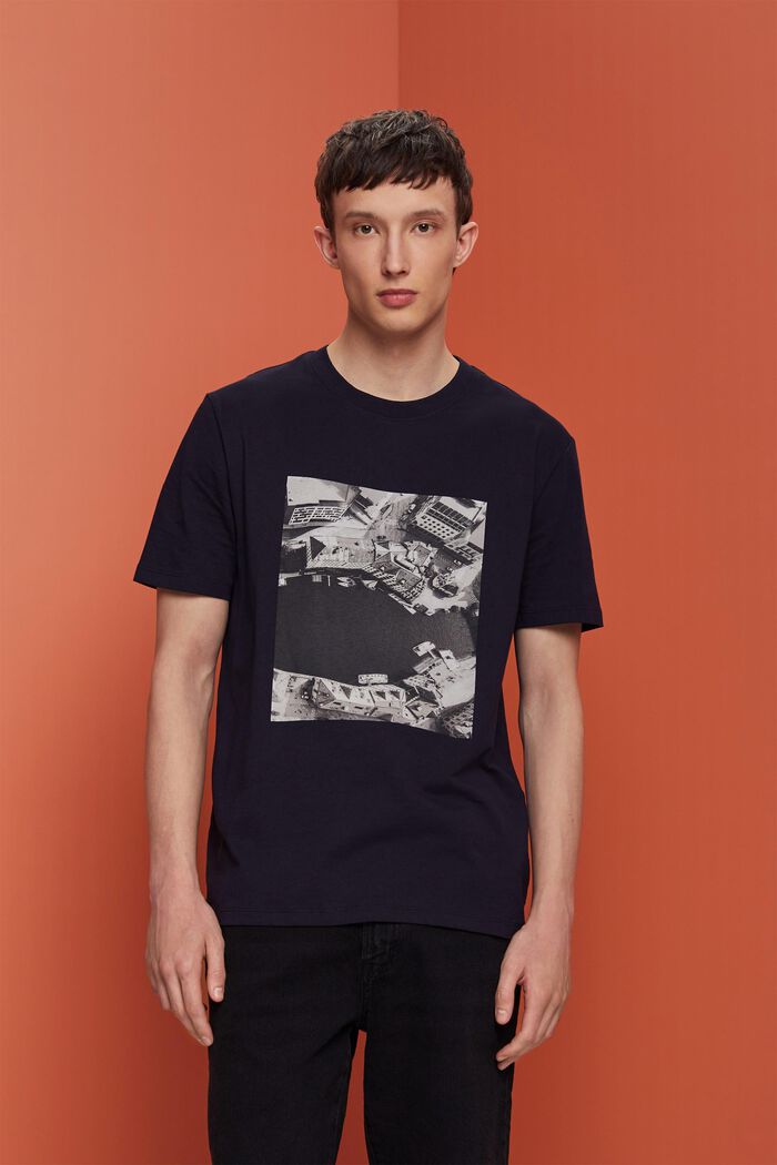 Jersey-T-shirt med print, 100 % bomuld, NAVY, detail image number 0