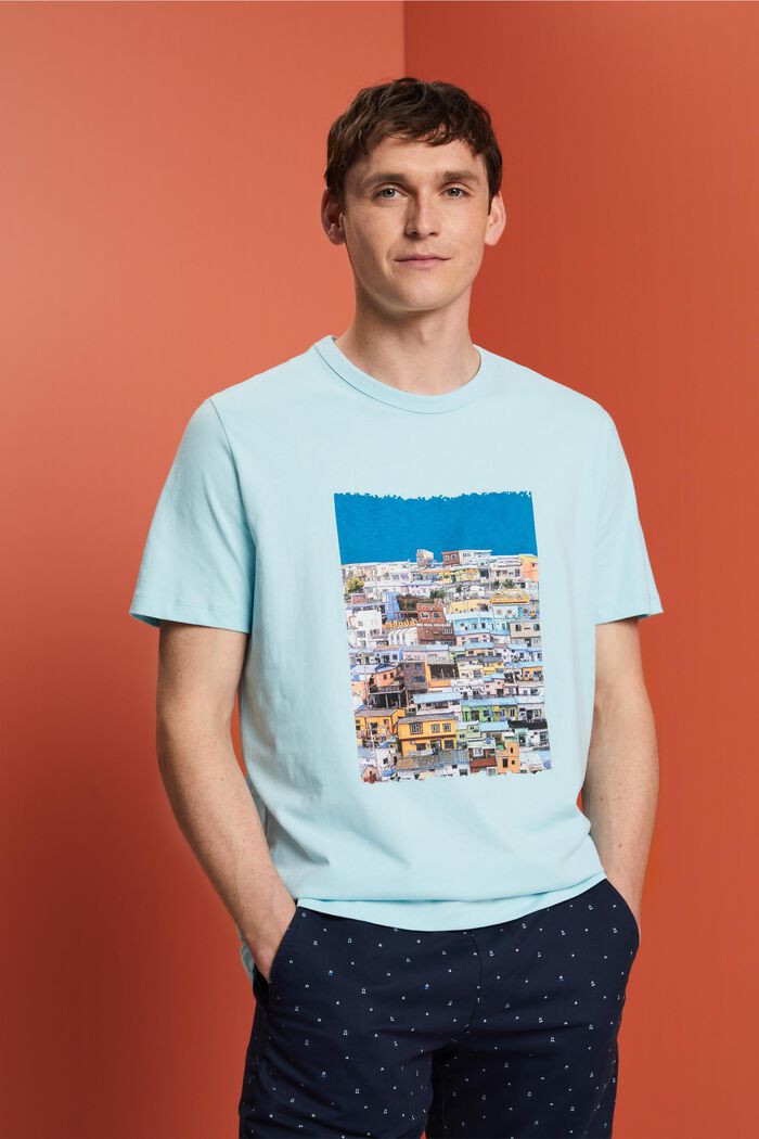 Jersey-T-shirt med print, 100 % bomuld, LIGHT TURQUOISE, detail image number 0