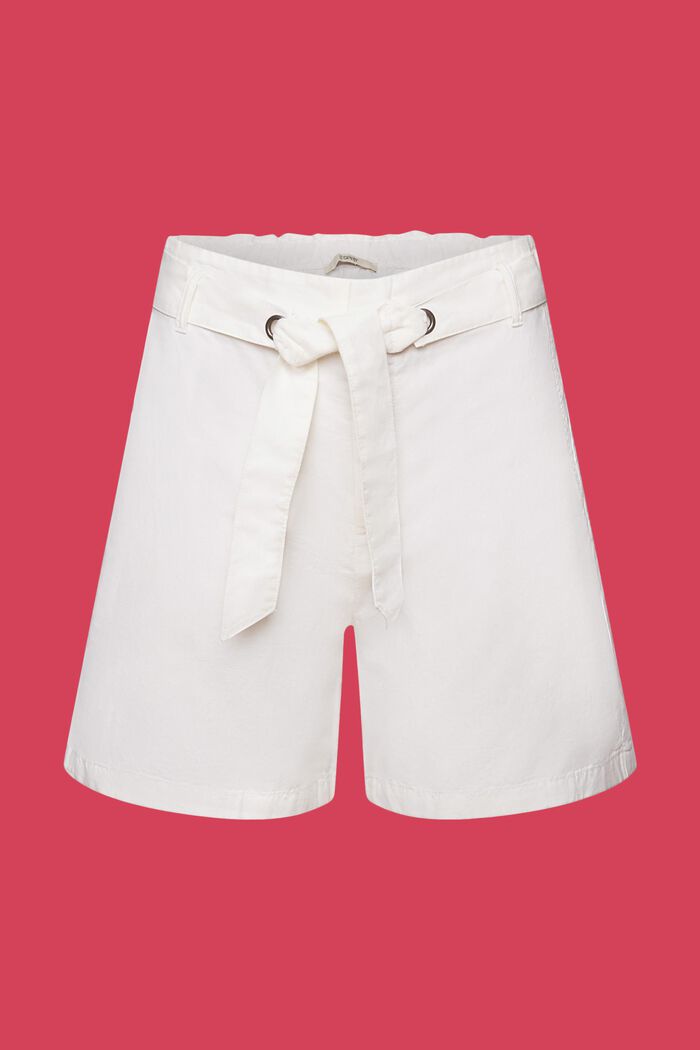 Shorts med bindebælte, hør-/bomuldsmiks, WHITE, detail image number 7