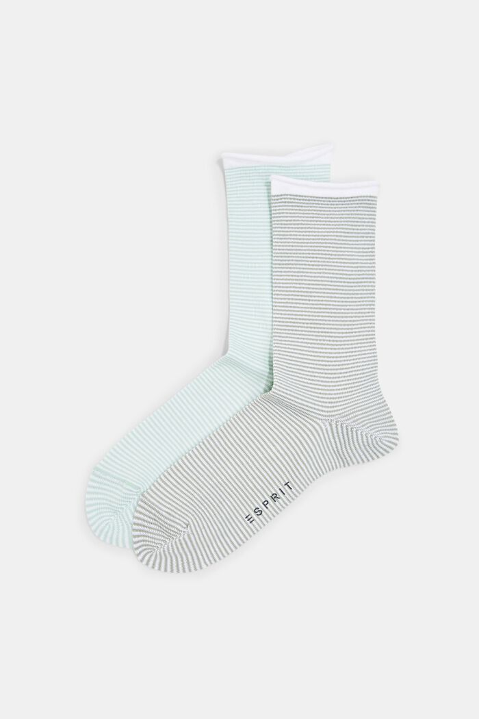 Stribede sokker med rullekant, økologisk bomuld, MINT/GREY, detail image number 0