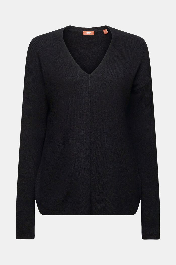 Sweater i uldmiks med V-hals, BLACK, detail image number 6
